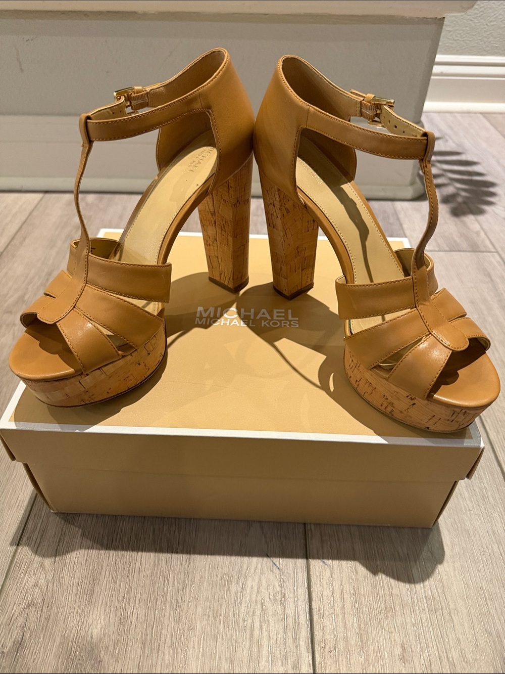 MICHAEL Michael Kors Tan Cork Platform Sandals